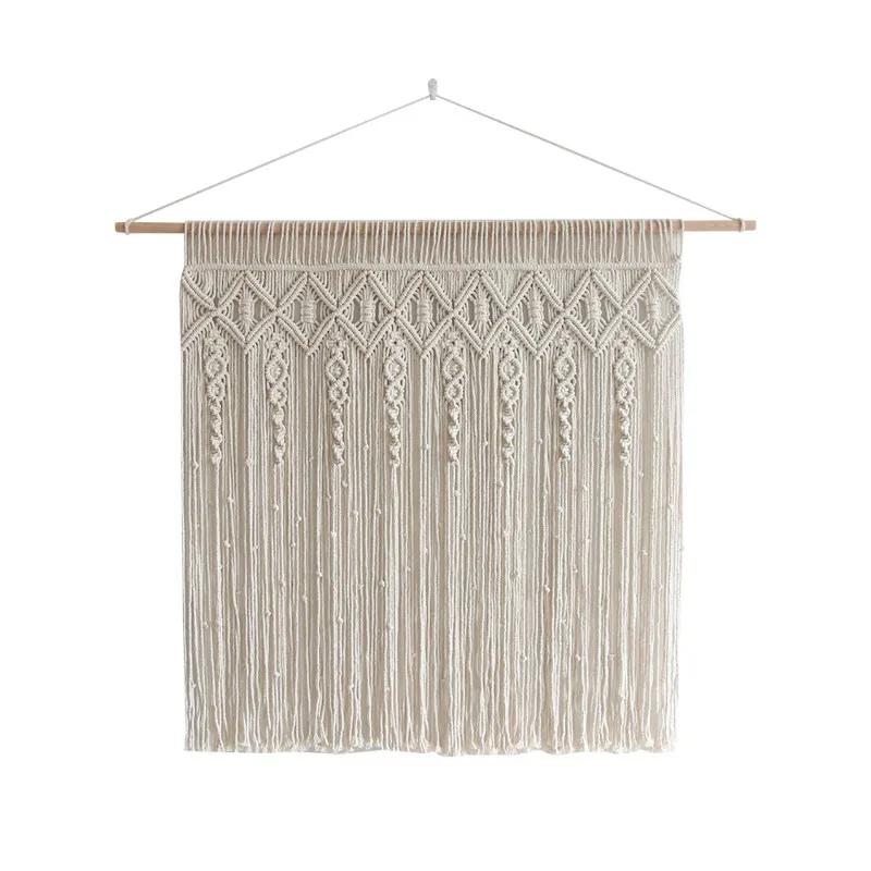 Bohemian Hand Woven Fringed Tapestry Curtain, Macrame Background Wall Hanging for Homestay Home Wall Decor Ornament