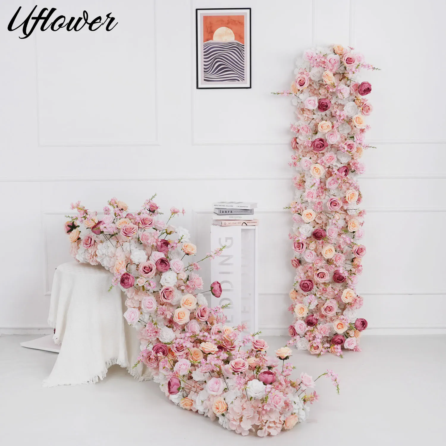 Uflower 200CM Red White pink Rose Table Flower Row Wedding Backdrop Arch Decoration Floral Arrangement Party Prop Window Display