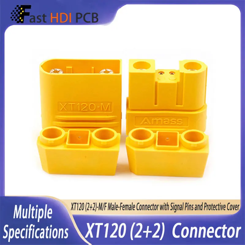 Connettore Heavy Duty XT120(2+2) per Batterie al Litio & Droni, Portata 60A, 500V CC, Guscio in PA, Pino di Segnale Oro-Placcato