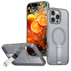 Fashion Breathable Heat Dissipation For Magsafe Case For iPhone 12 13 14 15 16 17 Pro Max Plus 16E Shockproof Hide Bracket Cover