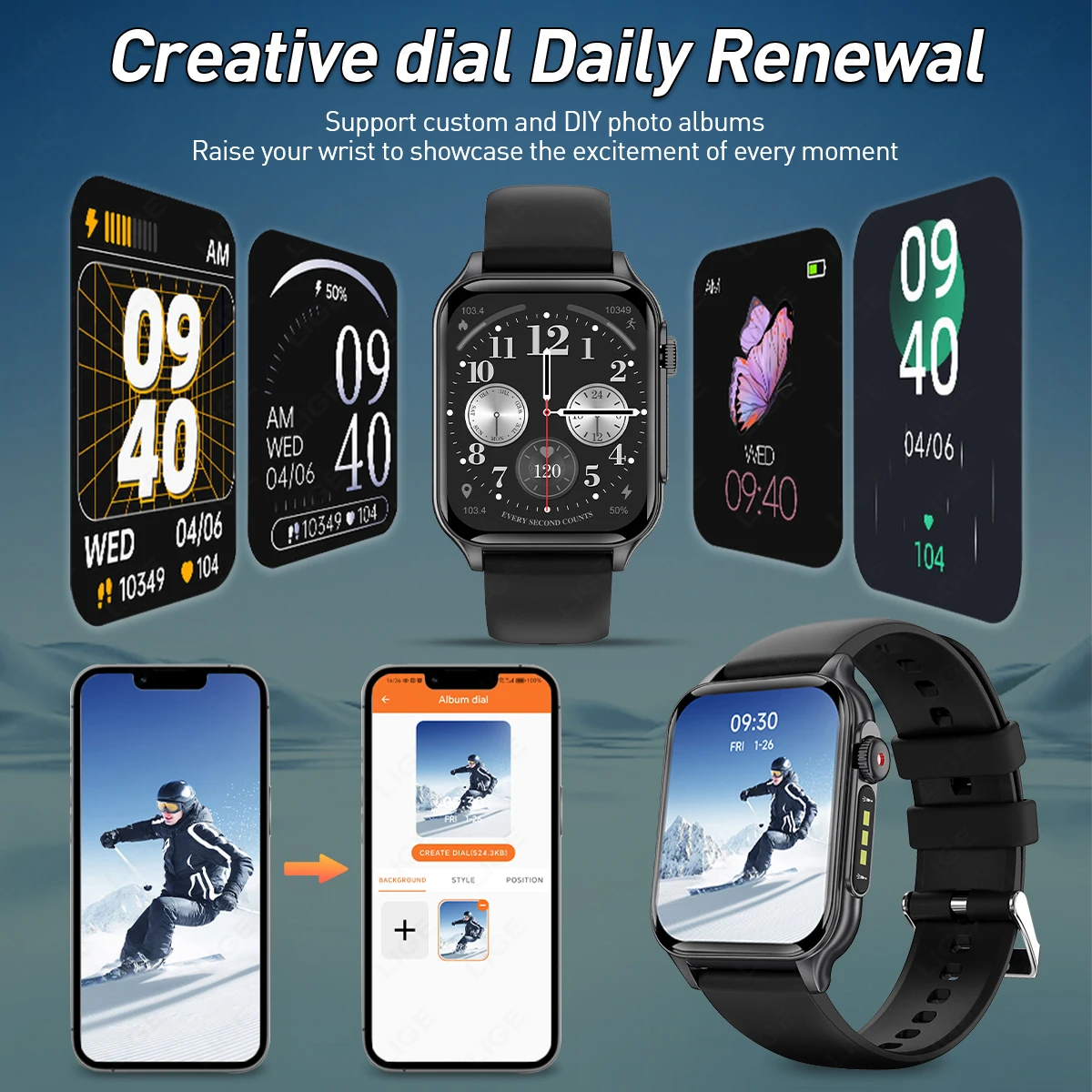 LIGE Новые 1,96 "HD фонарик Смарт-часы Мужчины Женщины Спортивные часы-трекер Монитор здоровья Водонепроницаемые Bluetooth-вызов Мужские умные часы