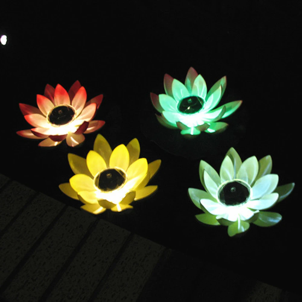 Solar Powered Realistic Lotus Shape Lamp Waterproof LED Flower Light Floating Fountain Garden Pond Outdoor Landscape Decoration