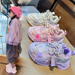 Cute Girls Sneaker Children Shoes Pink Purple Autumn Leather Kids Chunky Shoes Platform Casual Sports Tennis Shoes for Girl