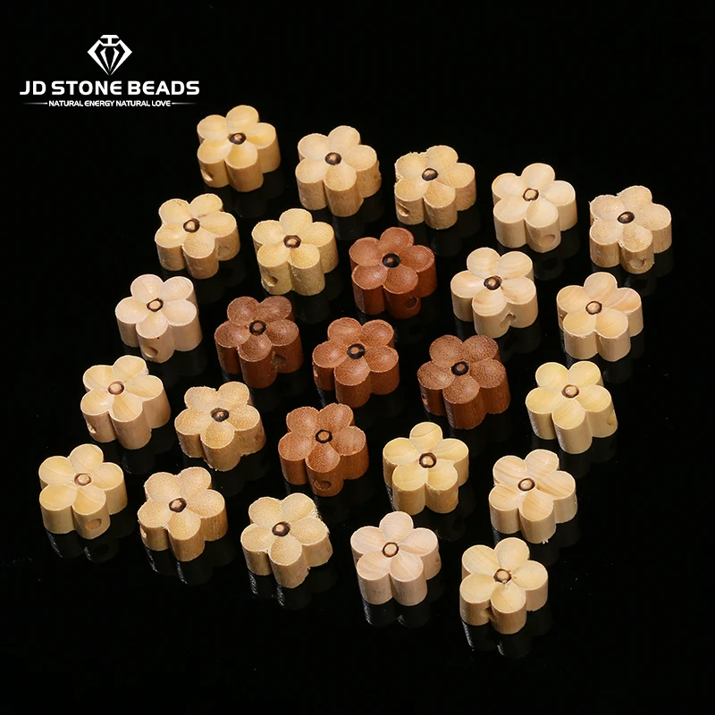 1 Pc Natural Wooden Carved Flower Shape Bead Peach Wood Flower For Jewelry Making Diy Necklace Bracelet Accessory Finding