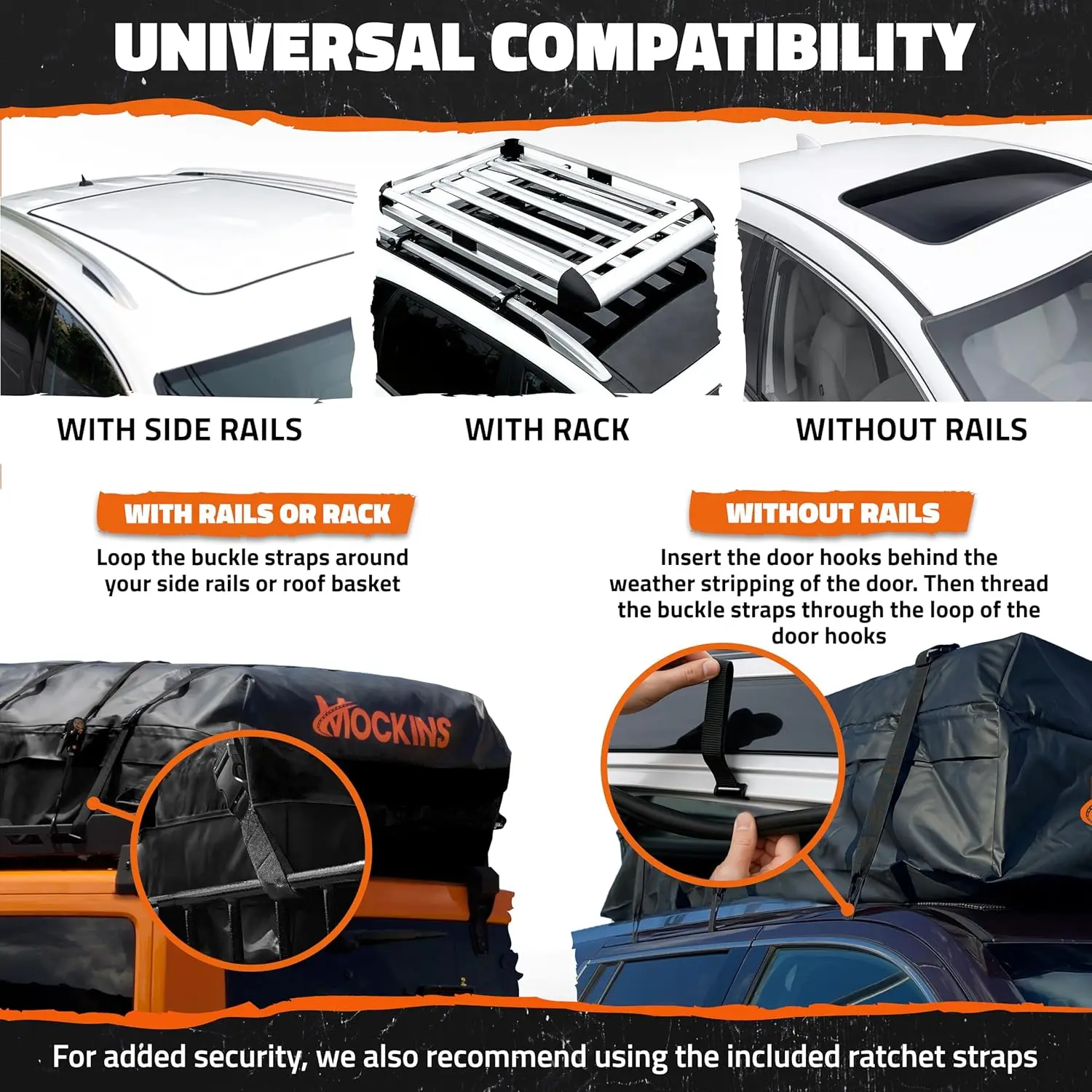 25 CuFt Waterproof Rooftop Cargo Carrier Bag,60"x43"x17",All-Weather 500D Soft-Shell Vinyl Car Top Carrier with Roof Mat, Lock - Image 2