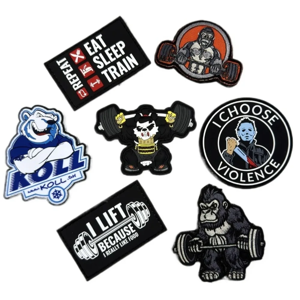 

Sports Fitness PVC Badge Hook and Loop Patch Armband Gorilla Barbell Embroidery Patches DIY Backpack Bag Repair Accessories