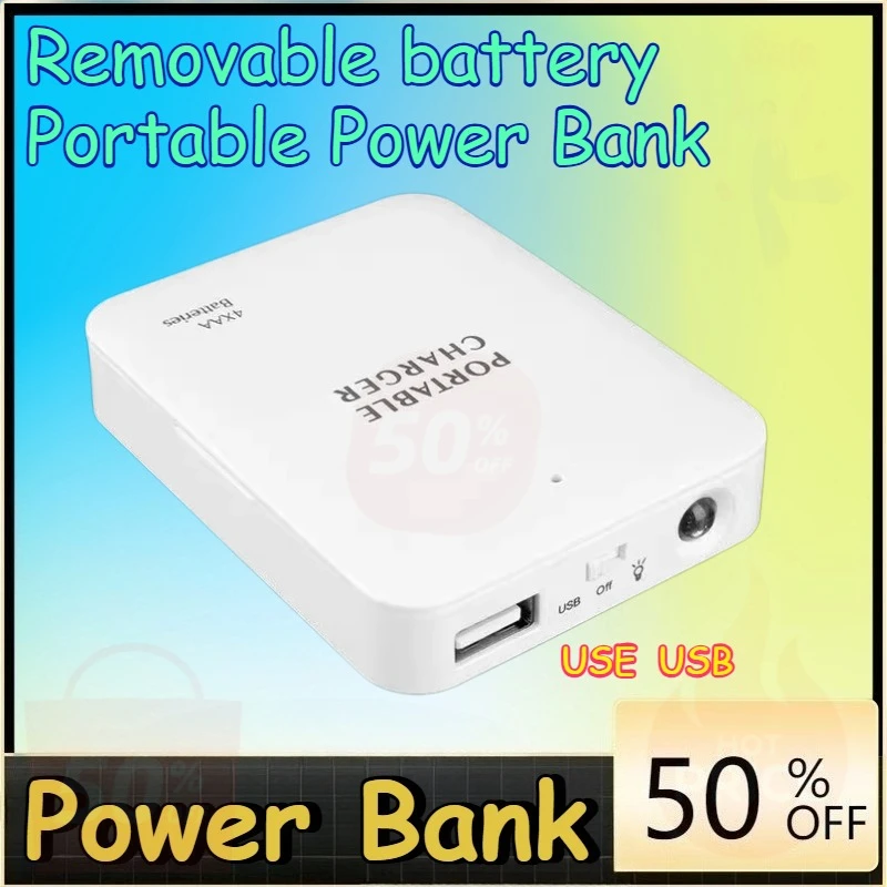 

Removable battery Portable Power Bank Case 4 AA USB Battery External Emergency Charger Case With LED Light For Cell Phone