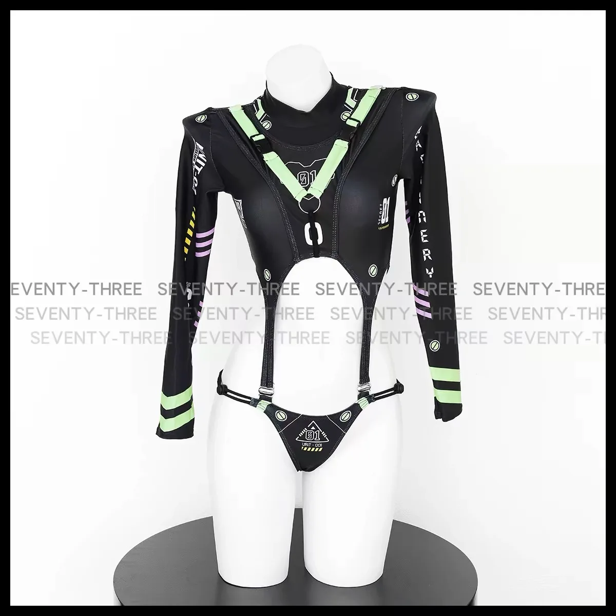 Women Mechanical Agent Cosplay Costumes Cyber Punk Mechanical Printing Jumpsuit Swimwear Sexy Long-sleeved Hollow Dark Swimsuit