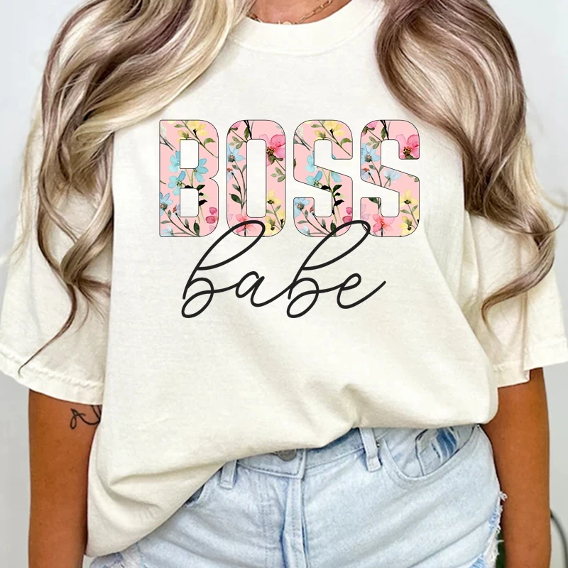 Boss Babe Floral DTF Transfer Ready to Press Business Готовые для сублимационной передачи Теплопередающие нашивки для футболок Сумка