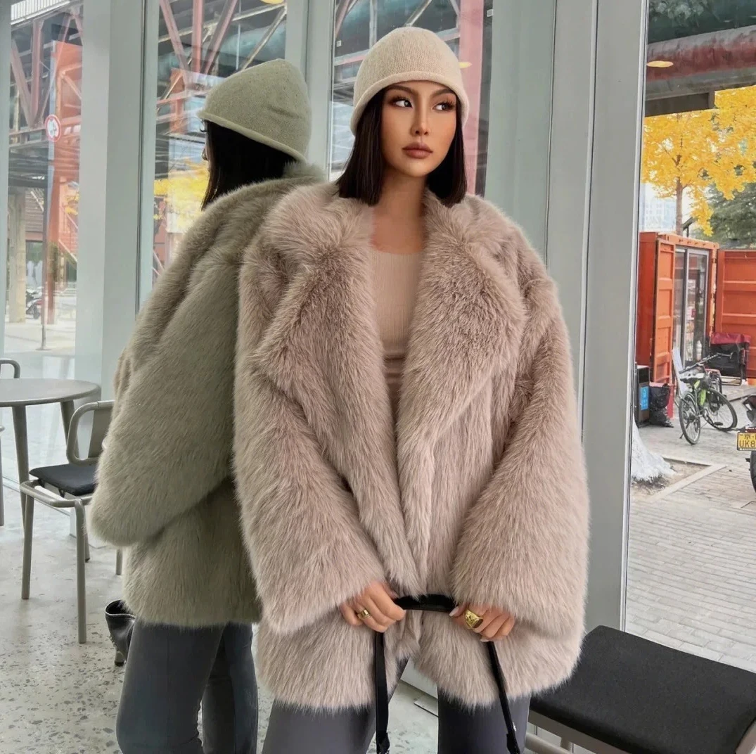 

Plush Oversized Jacket 2025 Winter Women's Woven Faux Fur Coat Luxury Loose Fit Thick Warm Layer
