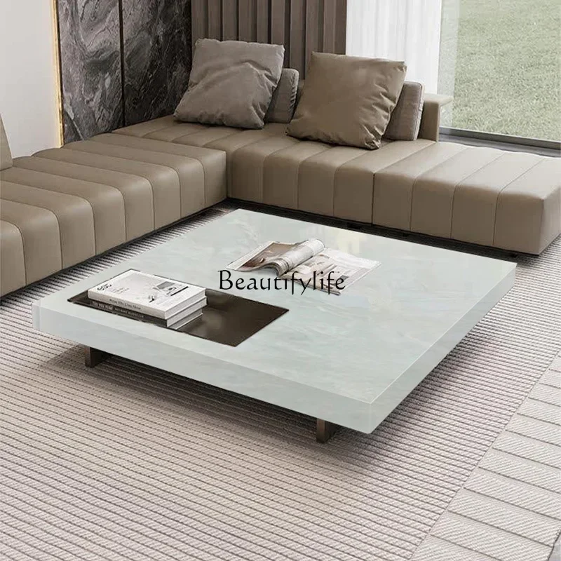 

yj5 Natural marble Italian simple light luxury stone box coffee table
