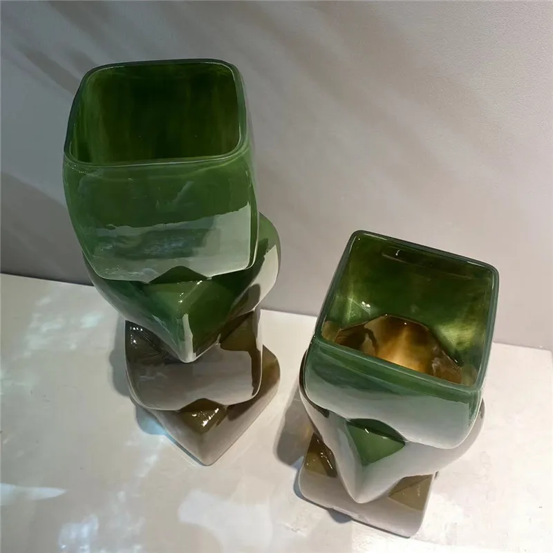 Gradient Colorful Geometric Block Vase Mid Century Style Dining Table Soft Decoration Hotel TV Cabinet