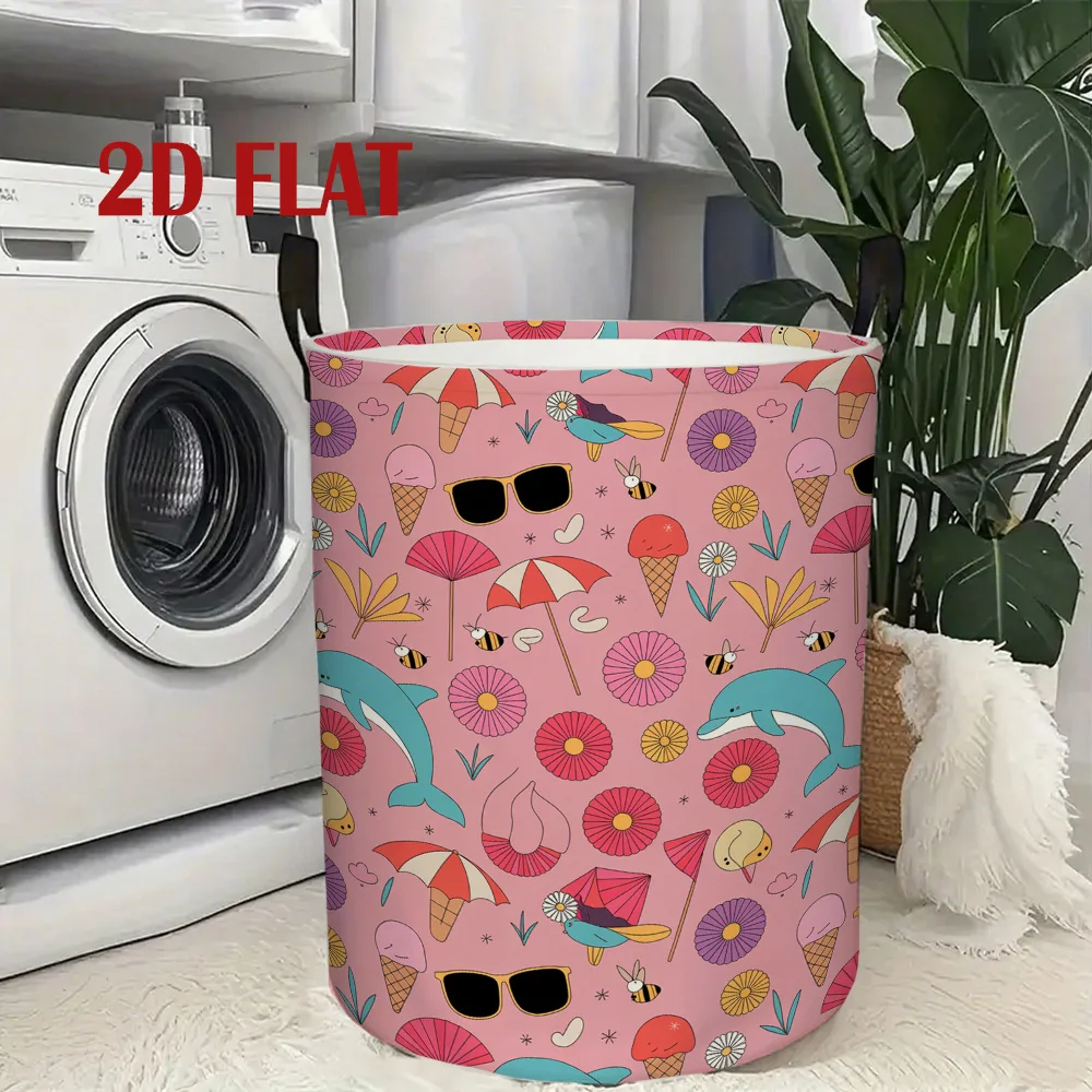 

Корзина для грязного белья с ручкой и мультяшным рисунком дельфина, цветов и зонта, складной контейнер для хранения одежды и книг