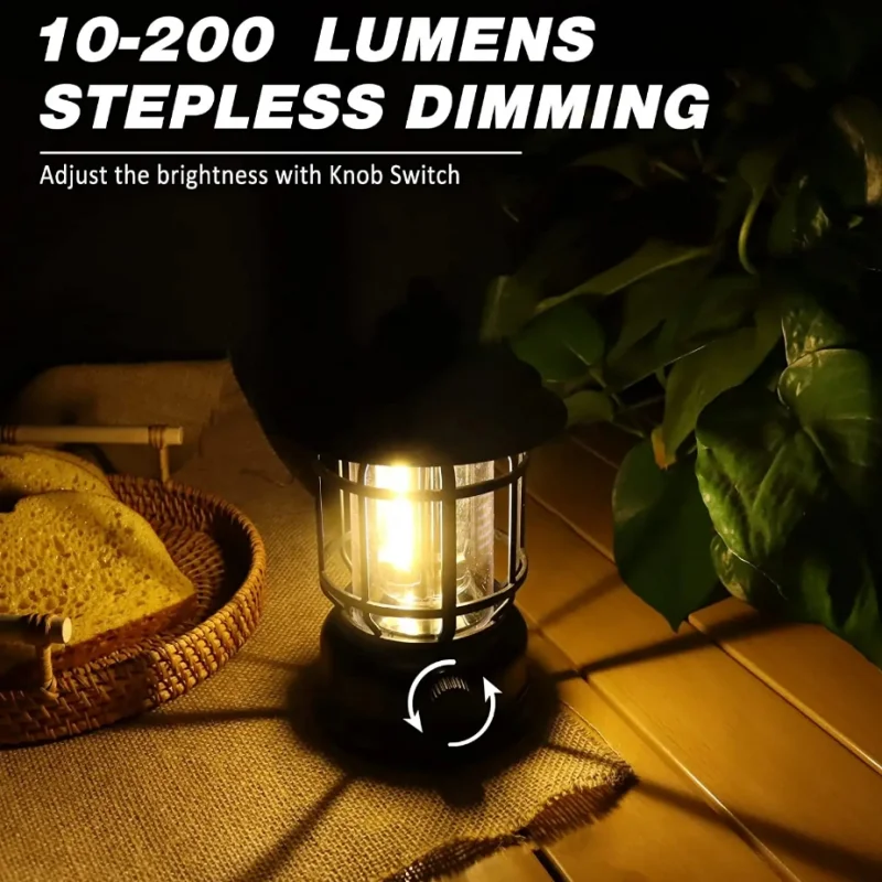 Rechargeable Camping Lantern Stepless Dimming COB Portable Waterproof for Hiking Fishing Emergency Home Power Outages Indoor Out