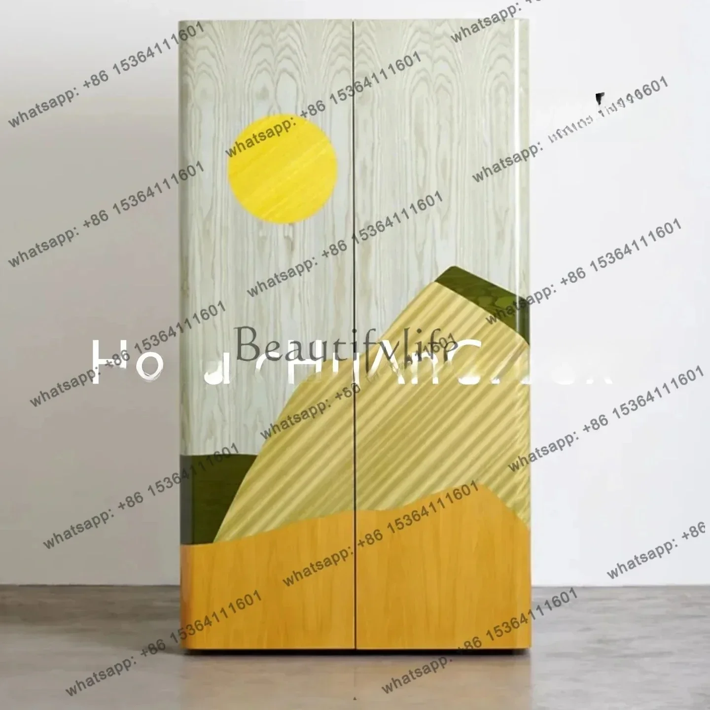 Armário de Vinho em Madeira Sólida FG26 com Pintura Medieval, Estilo Retro para Sala de Estar, Armário Decorativo de Arte para Parede