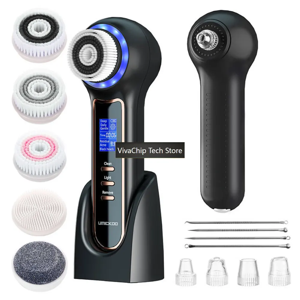 VivaCT2-in-1 IPX7 Waterproof Silicone Spin Brush LED Rotating Vacuum For Blackhead Removal Sonic Timer Facial Cleansing Tool Fac