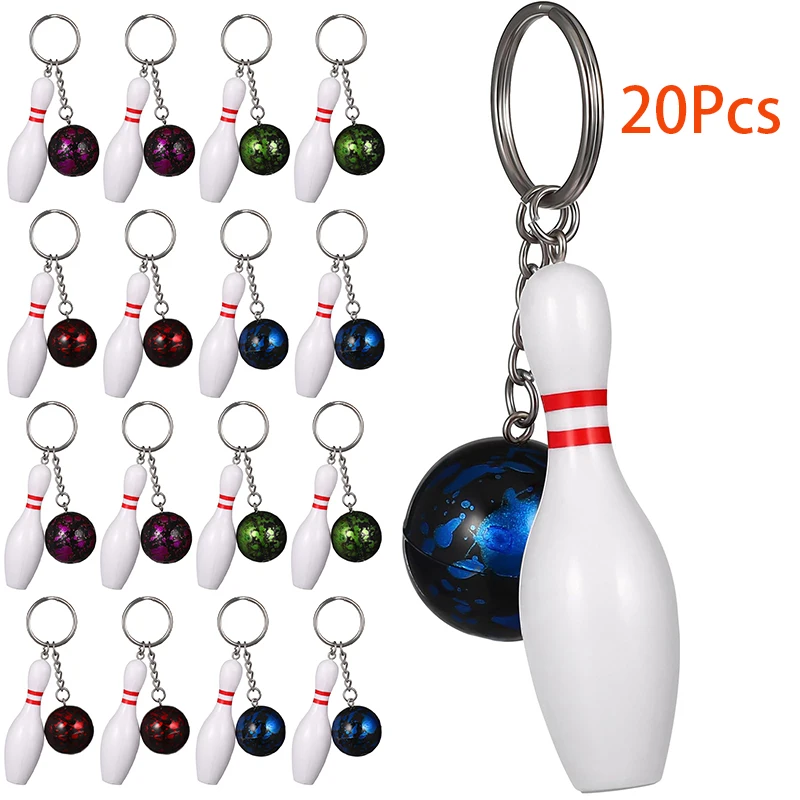 20Pcs Bowling Ball & Pin Pendant Keychain