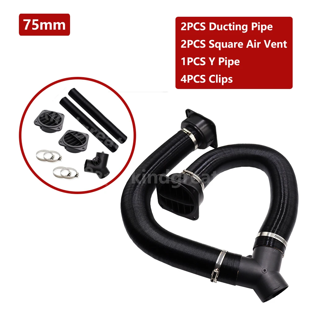 

60mm/75mm Car Heater Air Outlet +Ducting Y Branch + Parking Heater Air Vent+ Hose Clip For Parking Diesel Heater Replacement