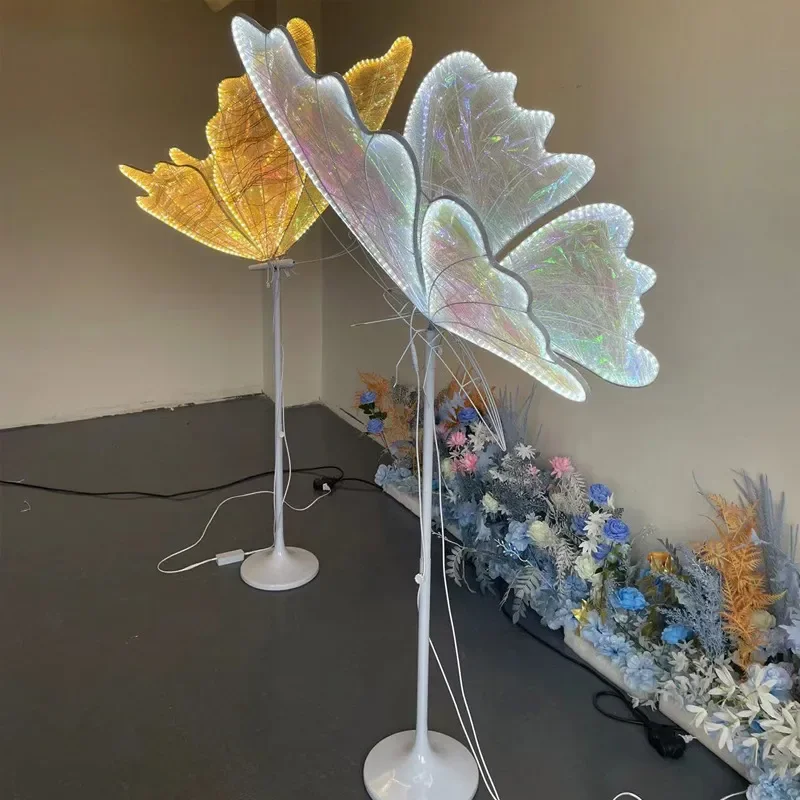 Wrought Iron Luminous Butterfly Pendant Wedding Ceiling Decoration T Stage Road Guide Welcome Chandelier Ornament Props for