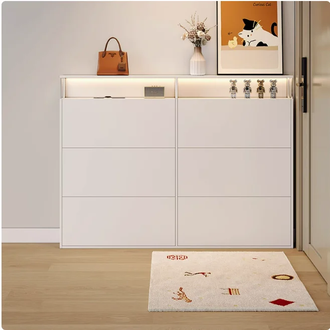 

Ультратонкий кремовый шкаф для обуви из цельного дерева, белый шкаф для обуви для домашнего использования