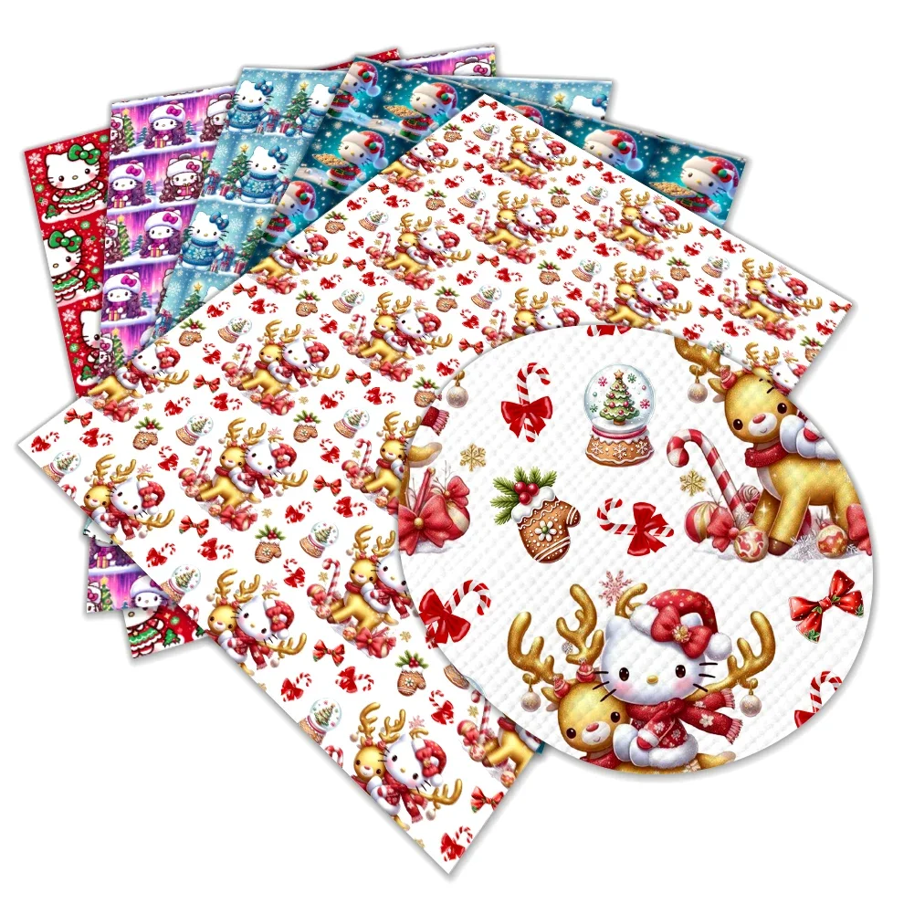 Christmas Japanese Sanrio Hello Kitty Printed Faux Leather Sheets Vinyl Sheets DIY Earring Hair Bow Crafts Leather 12*8