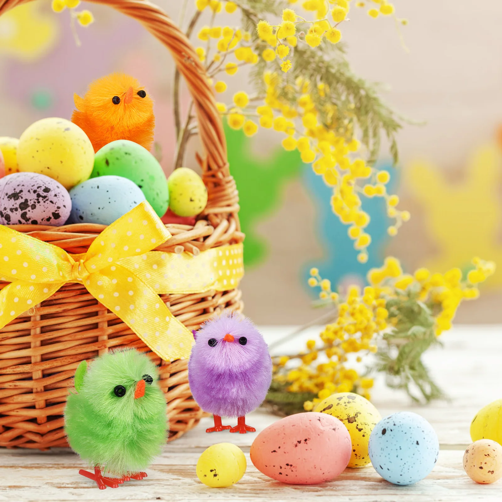 Mini Easter Chicks Pack: Cute Chenille Figurines for DIY Crafts and Table Decorations