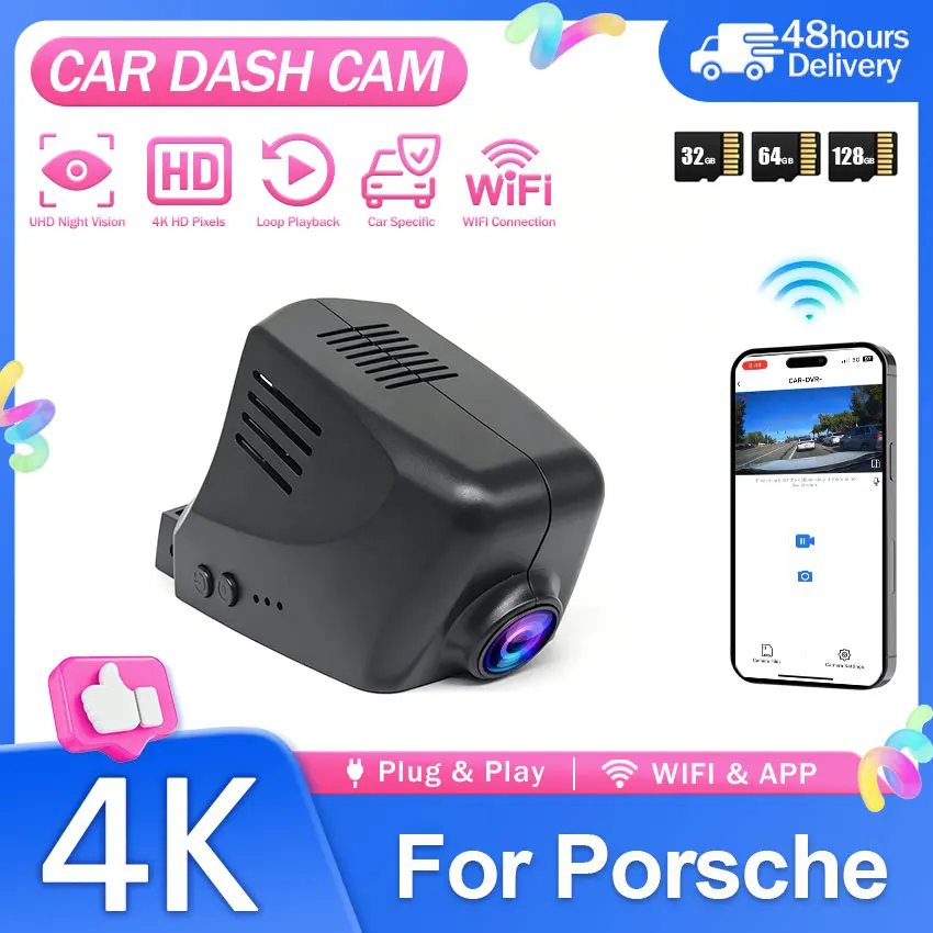 Dash Cam 4K Car Camera For Porsche Cayenne/Macan/911/Taycan/Panamera/718 Boxster & Cayman HD 4K Wireless Wifi DVR Cam Dashcam