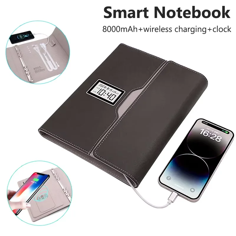 8000mah-smart-notebooks-with-time-date-temperature-function-5v-2a-usb-wired-one-to-four-charging-wireless-charging-notebook
