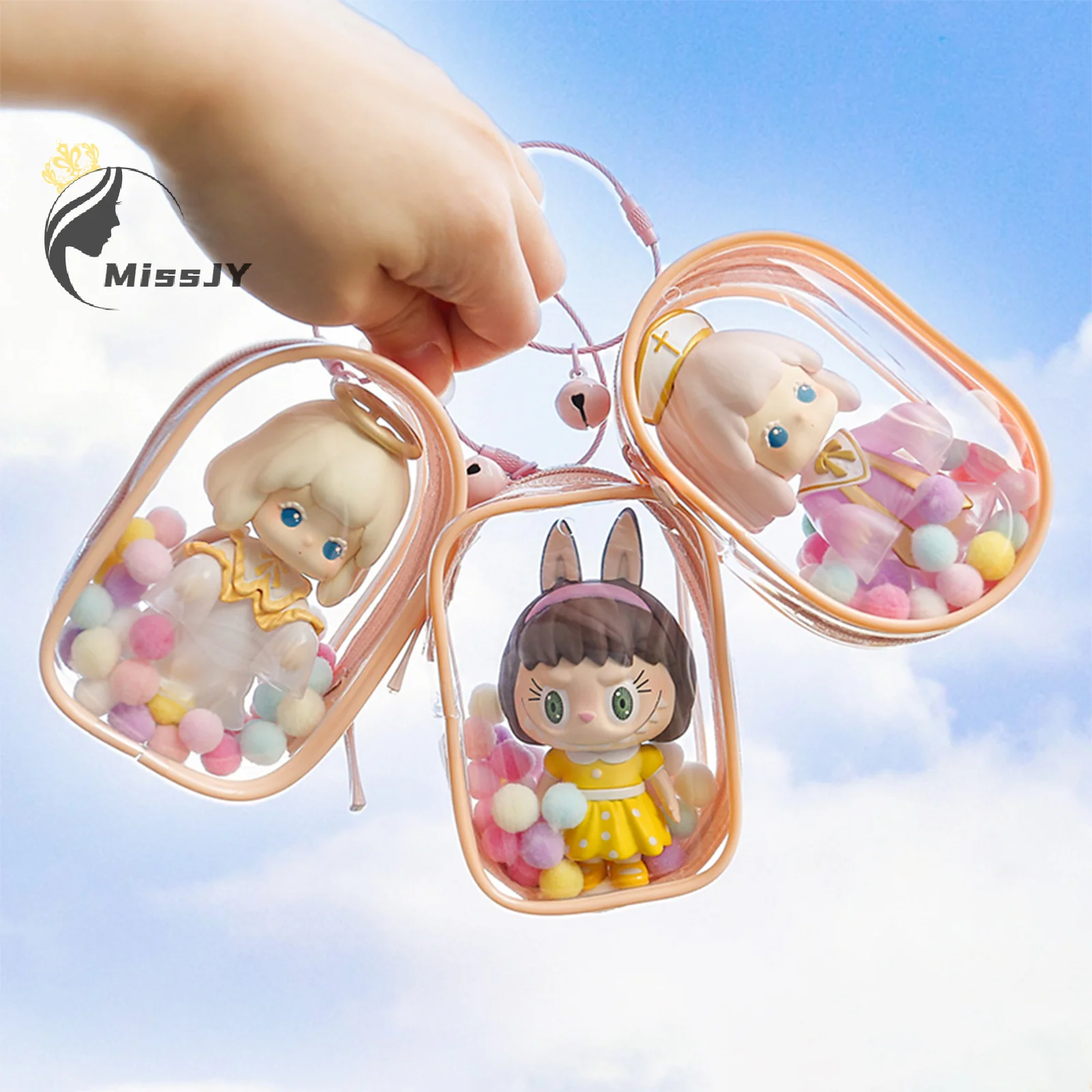 Thicken Transparent PVC Clear Pouch Mystery Box Organizer Box Keychain Bag Doll Organization Toy Storage Case With Plush Ball