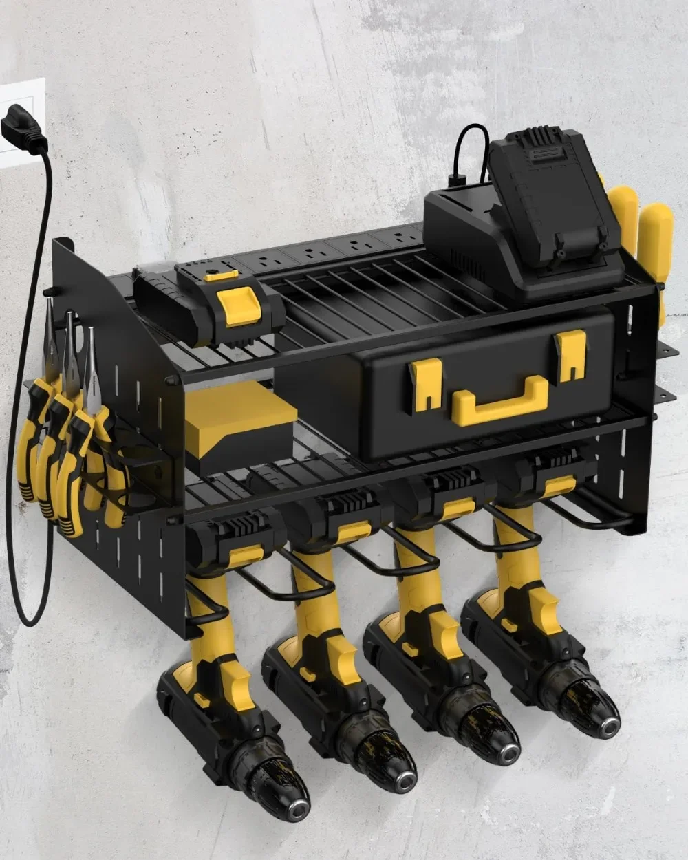 

Power Tool Charging Station - 3 Layer Wall Mount Power Tool Organizer with Charging Station for Power Drill