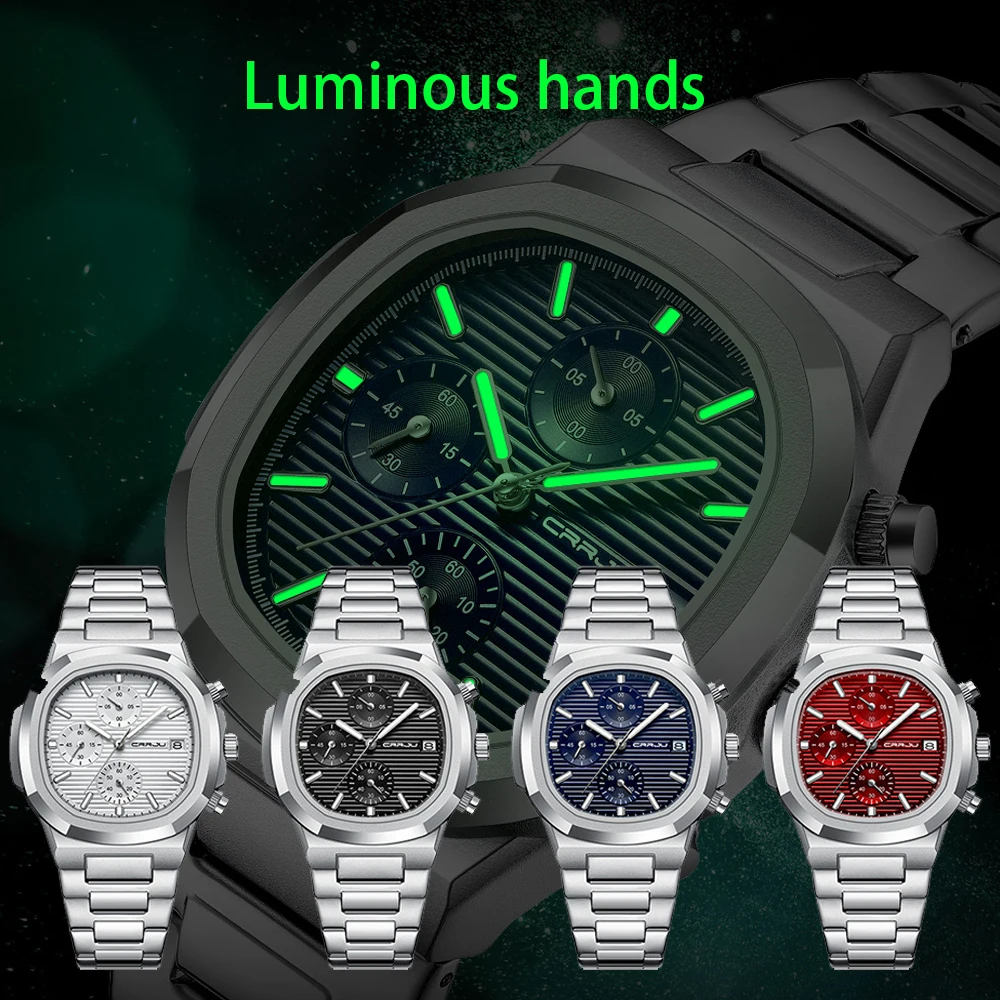 CRRJU Exclusive Design Men's Watches Exclusive Quartz Wristwatch Multi-function Chronograph Date Fashion Quartz Watch for Men