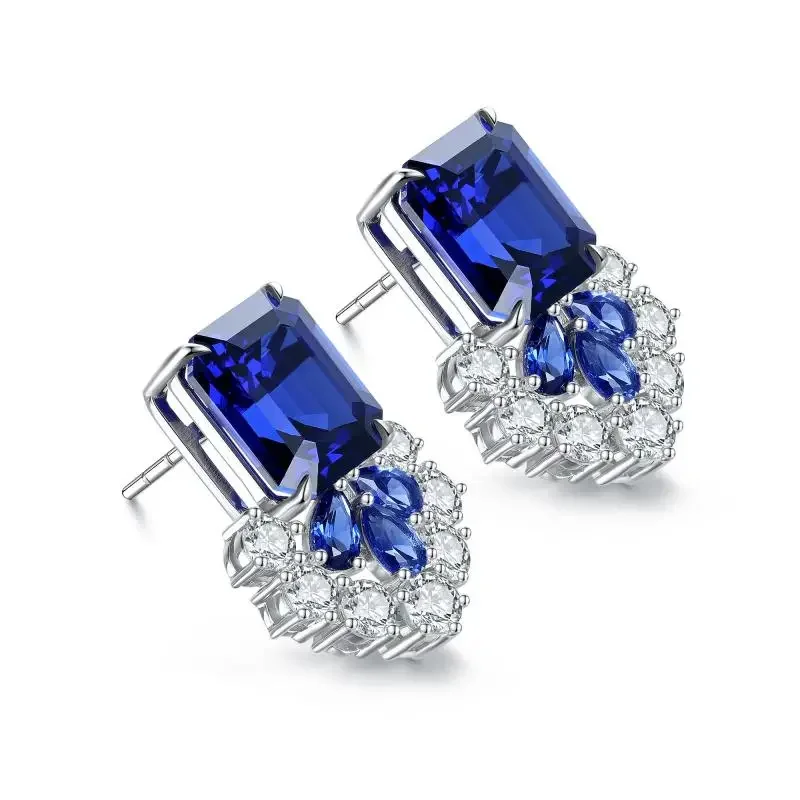 RUIF 2024 New S925 Silver Main Stone 12.00ct  Lab Sapphire Earrings White Simulated Diamond CZ Gemstone for Women Jewelry