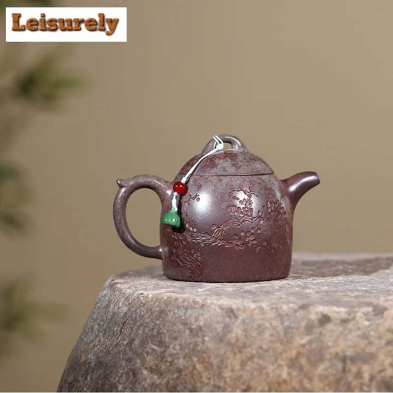 280ml Traditional Yixing Purple Clay Teapot Handmade Qin Quan Pot Raw Ore Fog And Agarwood Mud Kettle With Strainer Zisha Teaset