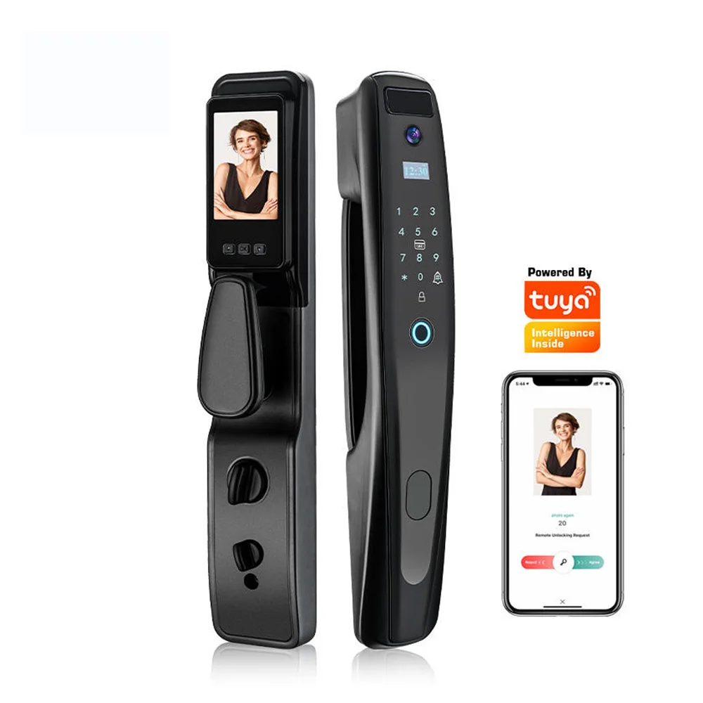 Manufacture Face recognition smart door lock with camera picture capture wifi Tuya App fingerprint facial password card