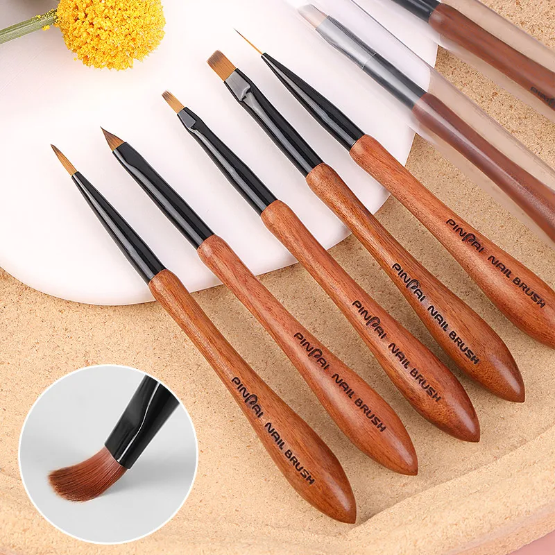 Sandalwood Handle Gradient Blooming Brushes Effect Nail UV Gel Liner Brush Drawing Pen Stripes Flower Nail Art Painting Tools