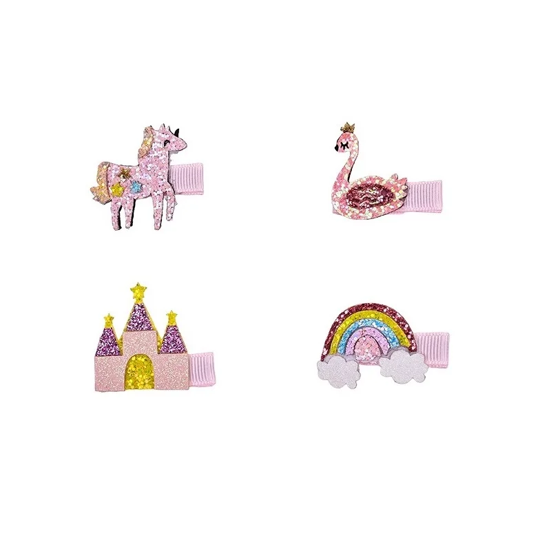 20pcs Glitter Rainbow Unicorn Swan Castle Hairpins Cartoon Barrettes Fashion Headwear Boutique Hair Accessories for Girls