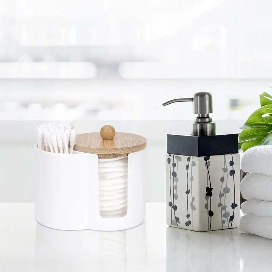 2-in-1 Cotton Swab Makeup Remover Cotton Integrated Storage Box Desktop Makeup Cotton Double Hole Storage Box Covered StorageBox