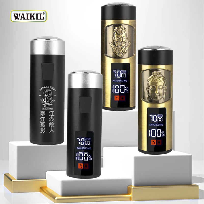 

WAIKIL Hot Sale Metal Cylindrical Shavers 3D Full Fit Mini Portable Rechargeable Men's Shaver Travel Razors Beard Trimmer KH-T04