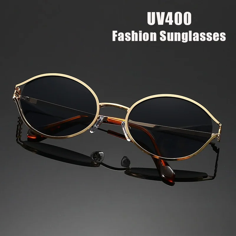 

Fashionable Hollow Design Sunglasses Luxury Brand Designer Oval Sunglasses for Women Popular Metal Sunshade UV Sun Glasses