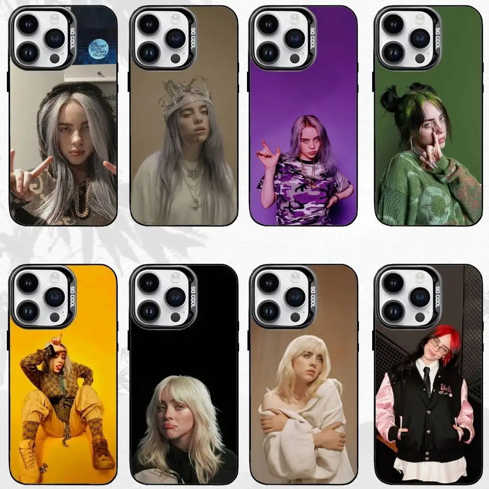 S-Snger B-Billie Eilish Phone Case For iPhone17,16,15,14,13,12,11 Plus,Pro Max Black Border Silver  Plated Cover