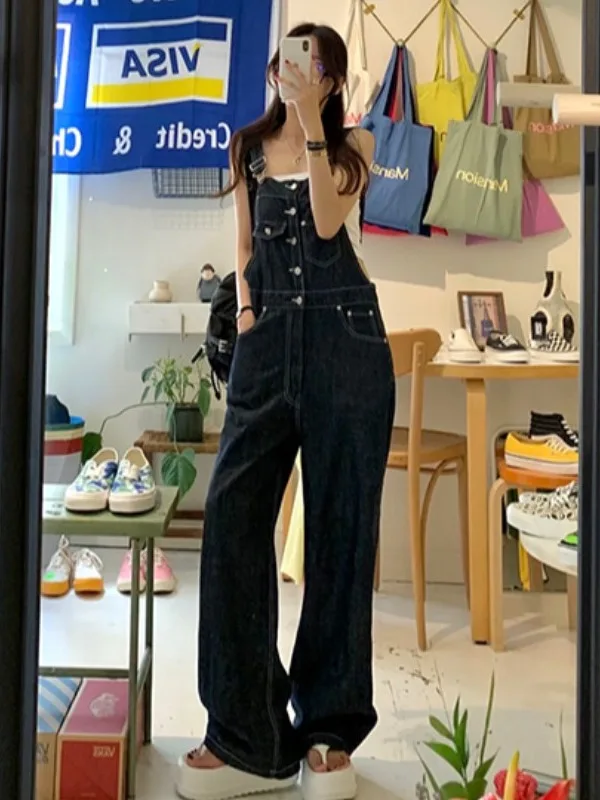 

Sli Straight Leg Denim Overalls Women's Faionable ket Design at Dongda Gate Retro Cool Trousers
