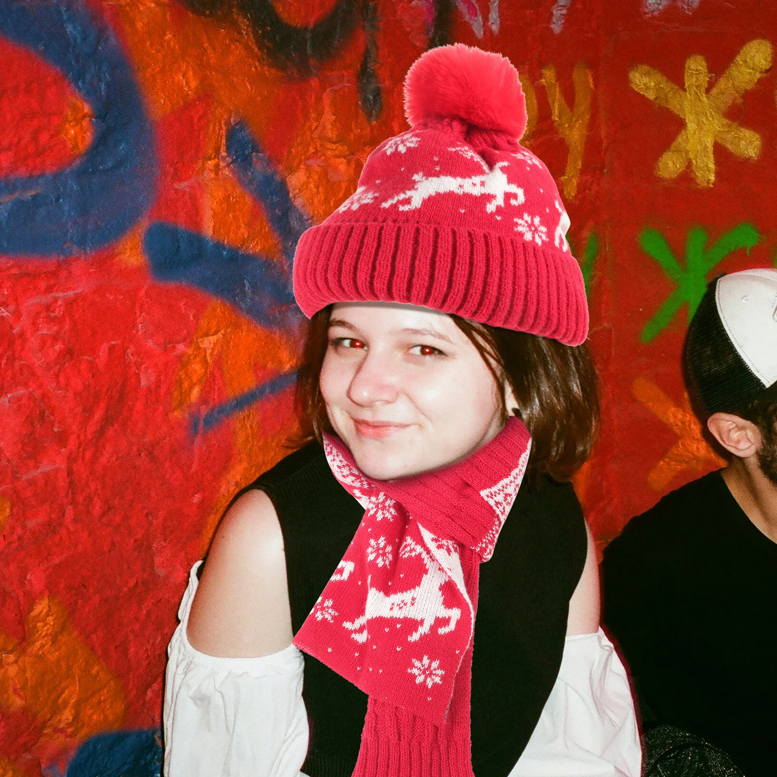 1 مجموعة عيد الميلاد قبعة قفازات وشاح الشتاء الدافئة زي اكسسوارات النساء في الهواء الطلق ركوب السفر قفازات الشتاء #4