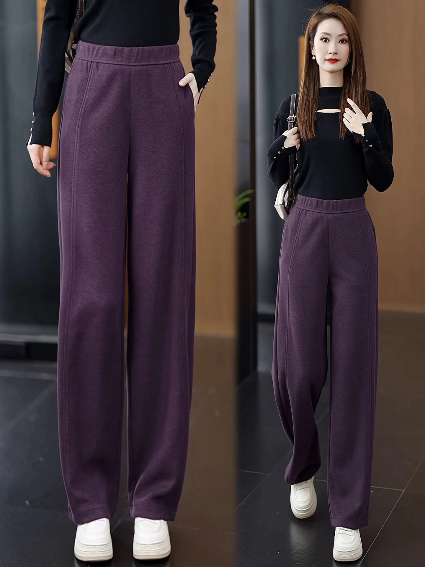 

Женские брюки-бананы с высокой талией и широкими штанинами, осенне-зимние, новые, повседневные, спортивные, свободные, на флисовой подкладке