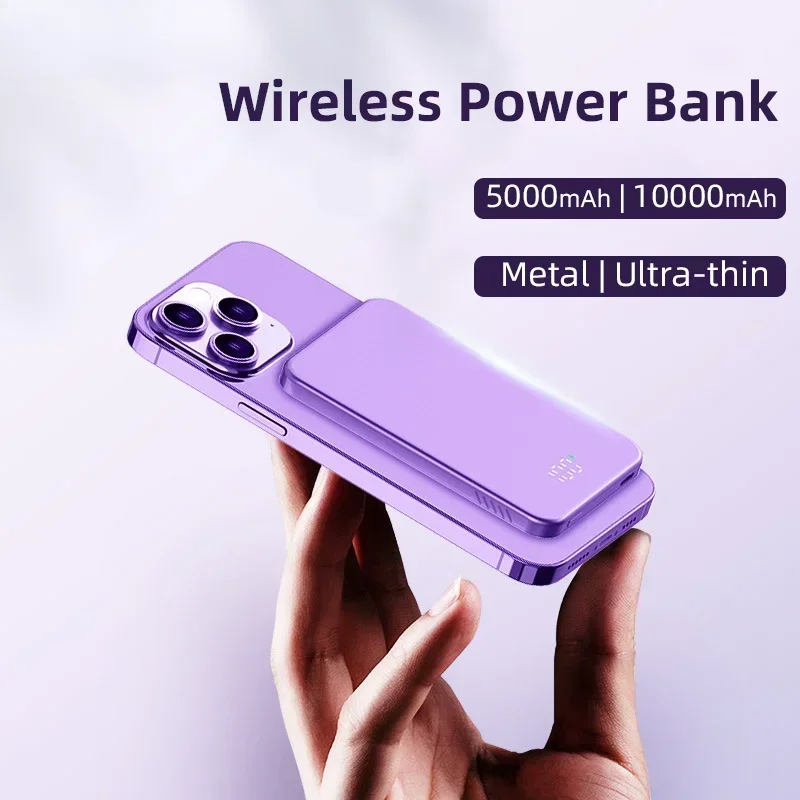 10000mAh For iPhone Xiaomi Portable Power Bank Wireless Magnetic Fast Charging 5000mAh Powerbank Metal External Spare Battery