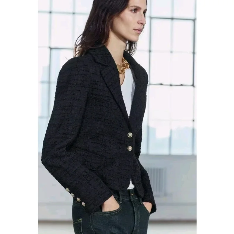 Autumn New Arrival Women's Tailored Texture Long Sve Buttoned Collar Suit Jaet Commute Sle Slim Fit Casual Polyester