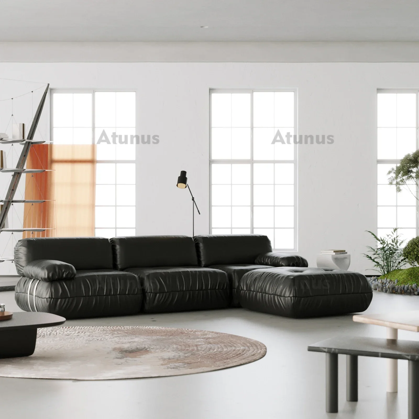 

Atunus Three Seater Nordic Minimalist Leather Sectional Modular Sofa Couch Set Black L Shape Cat Scratcher Pet Friendly Sofa