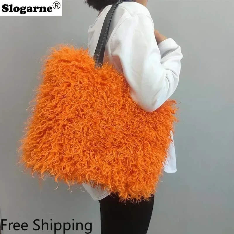 

Women Big Capacity Fur Handbags Ladies 2025 New Faux Y2K Mongolia Fur Tote Bags Girls Fashion Wool Shoulder Bags Woman Backpacks