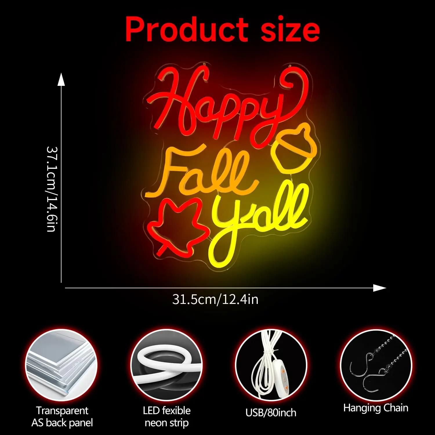 Happy Fall Yall LED Neon Sign Fall Decorations Dimmable Autumn Light for Wall Decor for Thanksgiving Party Home Fireplace