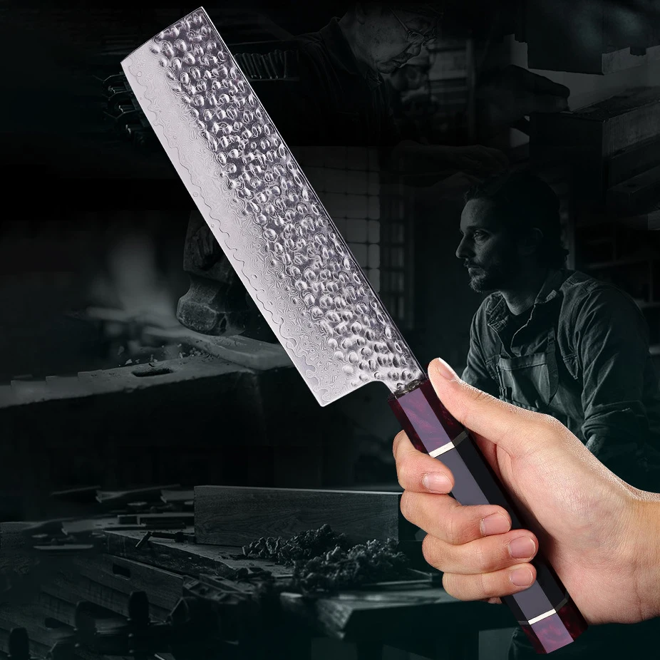 

FINDKING 7.3 Inch Nakiri Knife 67-layers Damascus 9Cr18MoV Steel Blade Resin Handle Chef Cleaver Slicing Japanese Kitchen Knives
