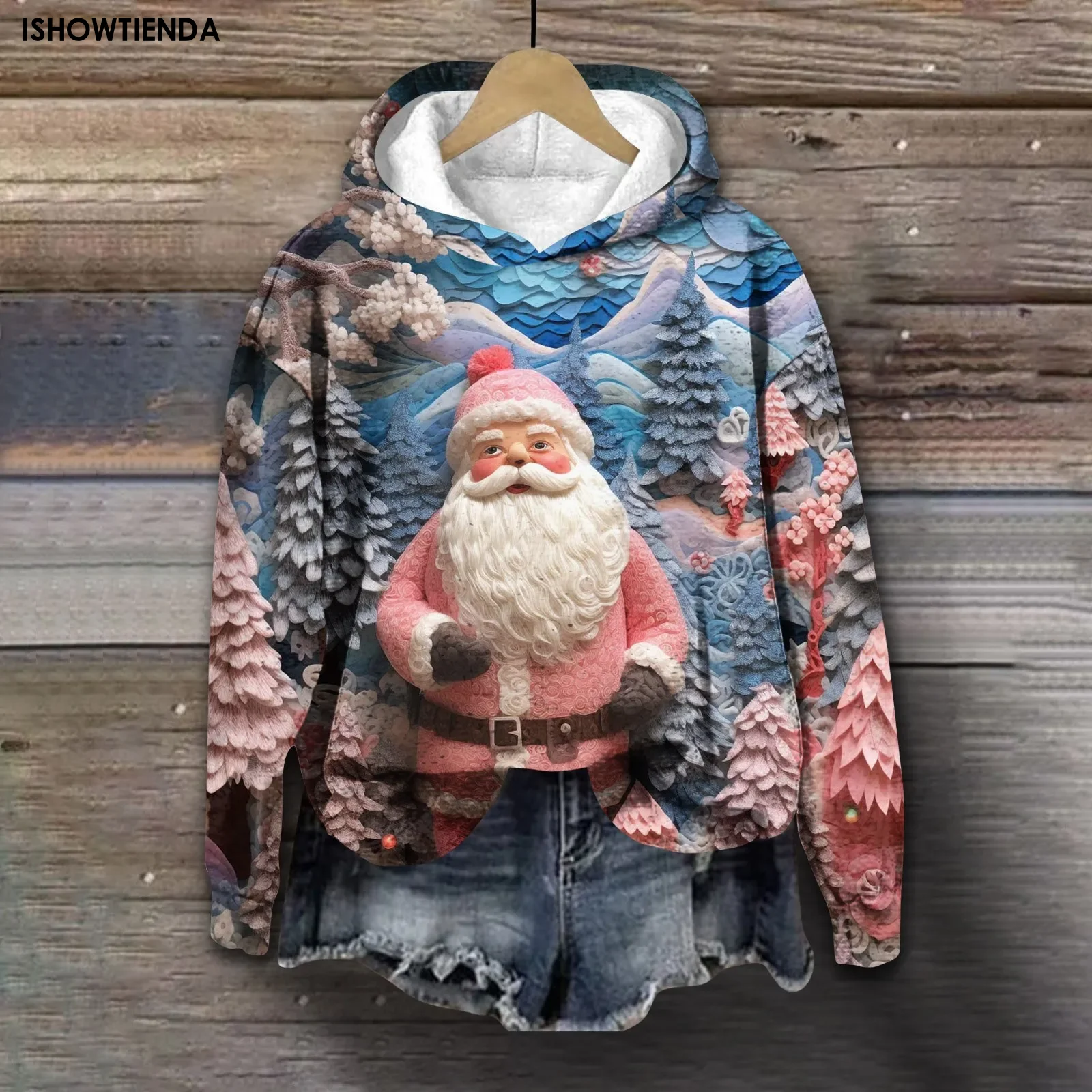 Christmas Women's Hooded Sweatshirt Christmas Printed Elements Fashion Fall and Winter Oversized Women's Holiday Hooded Top 2024